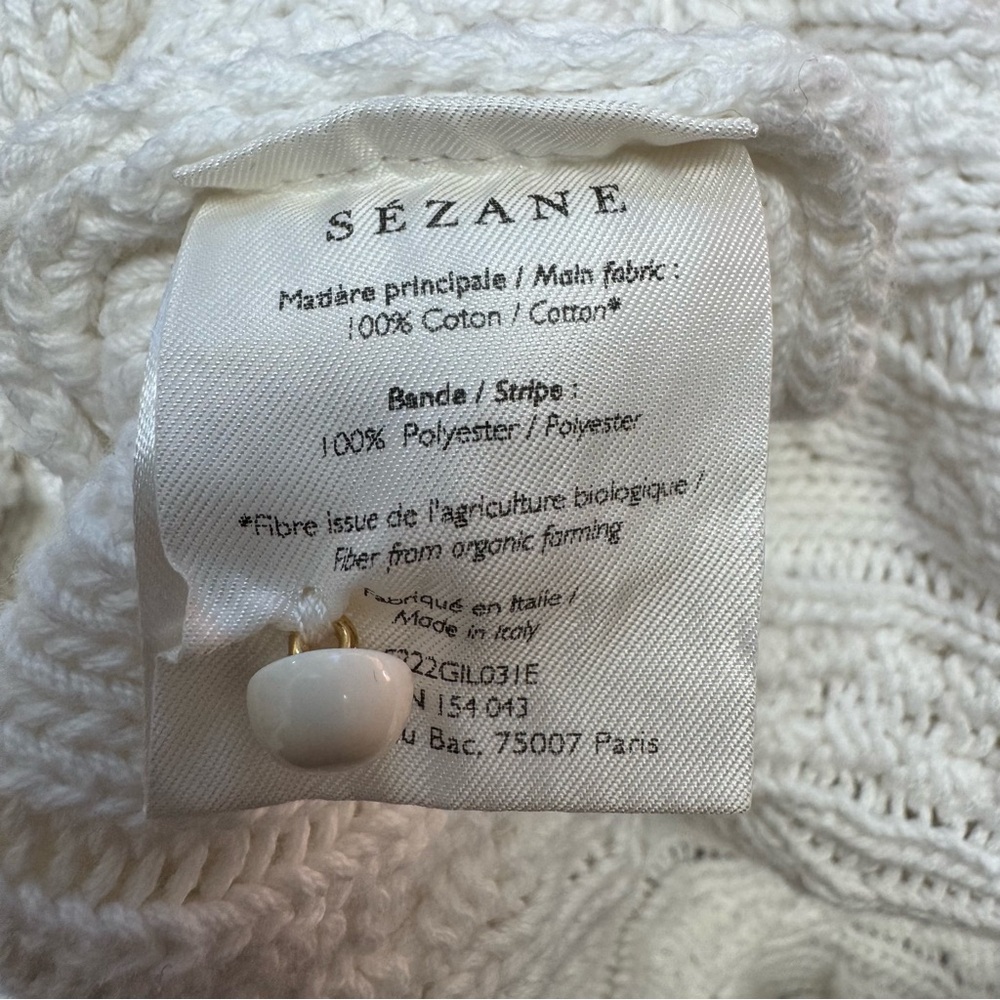 Sezane Beryl Cardigan Sweater Women XL Cable Knit Organic Cotton Reversible Butt - Picture 12 of 14